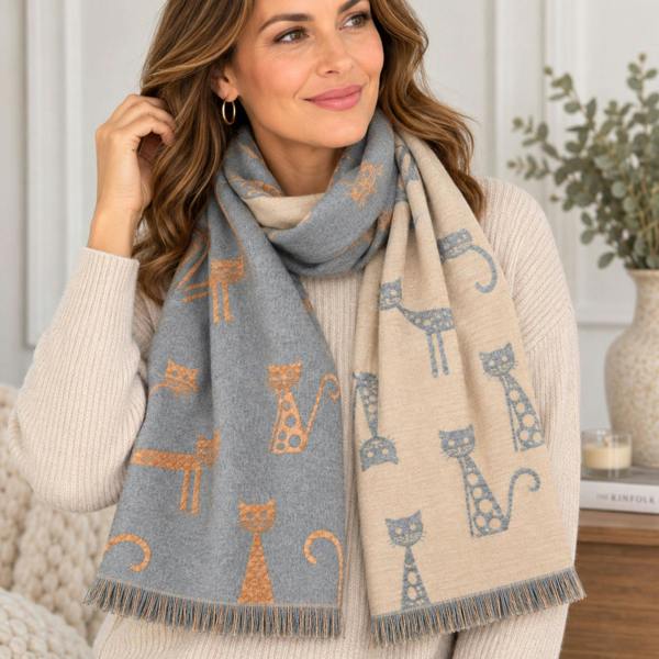 Love EMVY Super Soft Cat Print Wool Blend Scarf