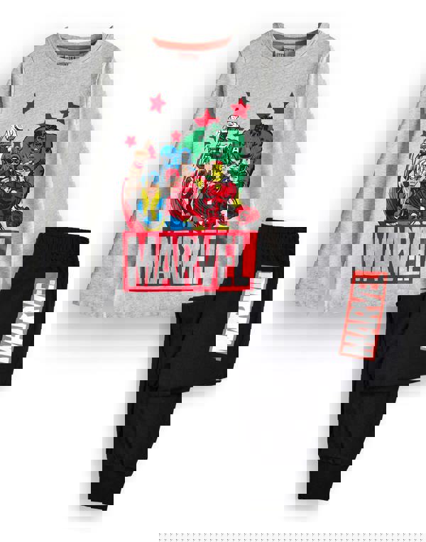 Marvel Boys Black Front Print Long Sleeve Long Leg Pyjama Set