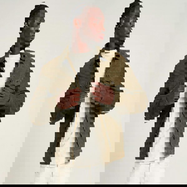 Barneys Originals Men's Khaki Goat Suede Trucker Jacket