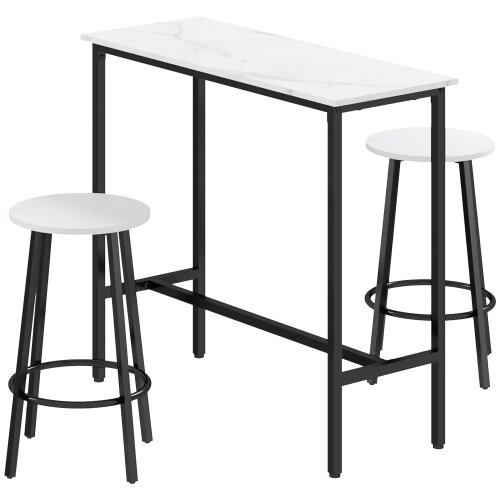 Wyld Haus Telano Marble Effect White And Black 3 Piece Bar Table And Stool Set
