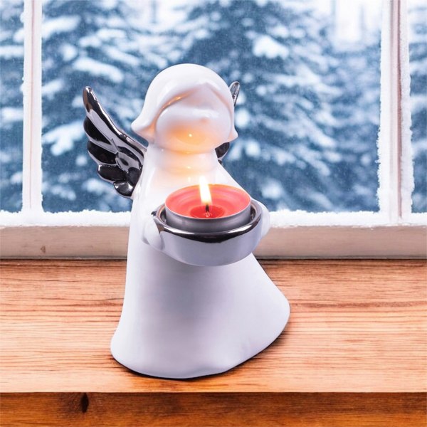 St Helens Silver Wings Ceramic Angel Tealight Holder