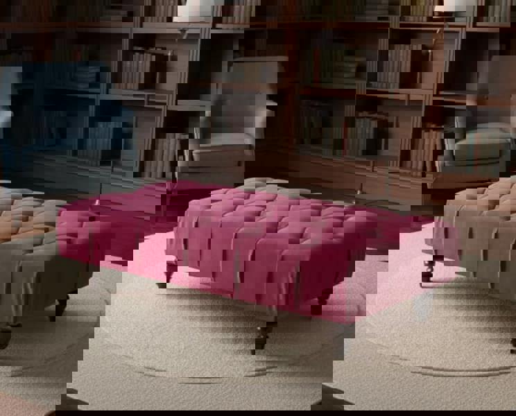 ISTOOLS Claret Chesterfield Footstool | Long Maroon Upholstered Ottoman Bench (Non-Storage)