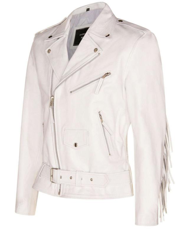 Infinity Leather Mens Fringe Hide Leather Biker Jacket- Tokyo