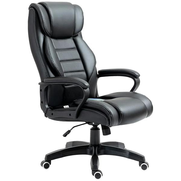 Black PU office chair with padded headrest, armrests, and cushioned seat and back