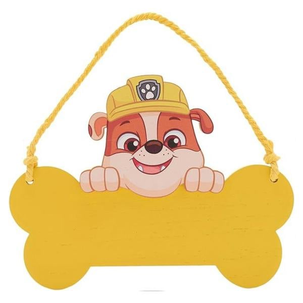 Widdop & Co Paw Patrol Rubble Wooden Hanging Plaque Yellow