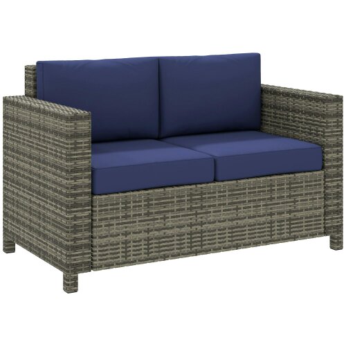 Wyld Haus Vata Rattan Navy Blue 2 Seater Outdoor Sofa with Armrests