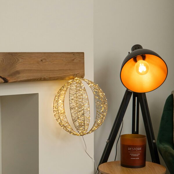 Samuel Alexander 30cm Gold MicroBrights Christmas Light up Ball with 240 Warm White LEDs