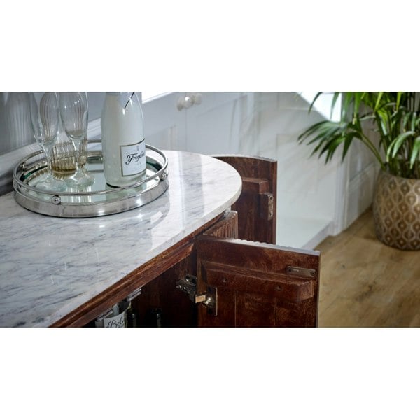 IH Design Miel Mango Wood Sideboard/Drinks Cabinet With Marble Top & Metal Legs