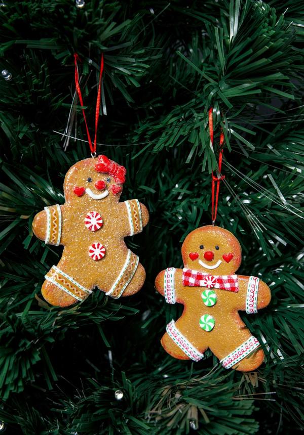 Christmas Tree Hanging Decorations Traditional Gingerbread Cookie Couple with Ribbons image 5
