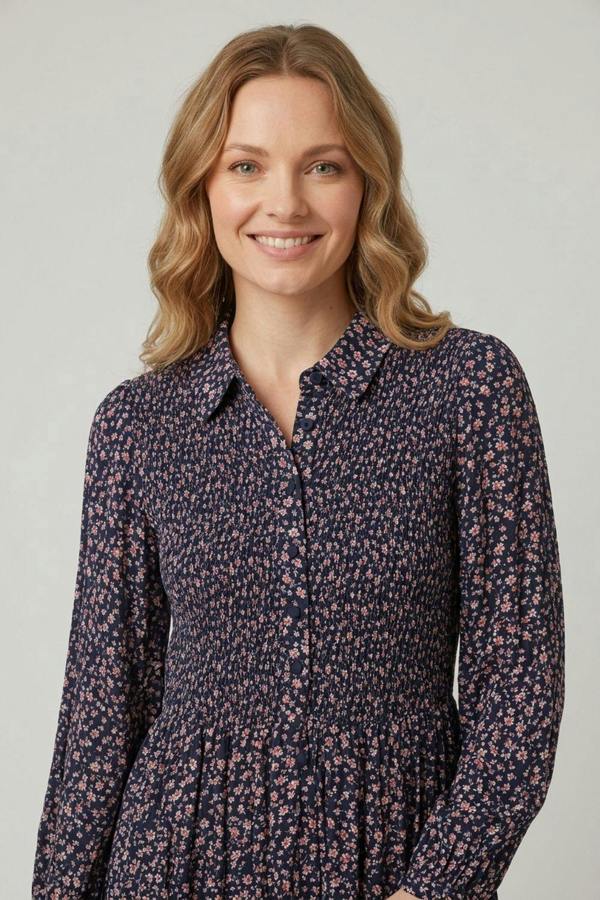 Izabel London Ditsy Floral Shirred Midi Shirt Dress