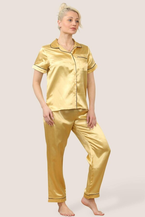 Luxe Satin Short Sleeve PJ Set – Gold Glamour