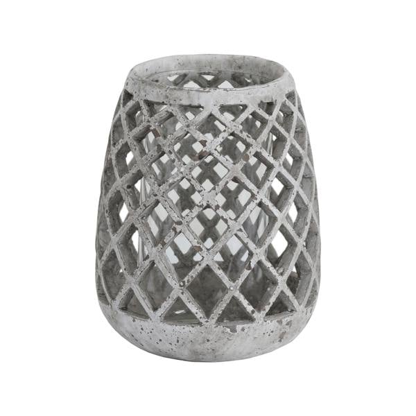 Hill Interiors Large Conical Ceramic Lattice Hurricane Lantern - Grey - 