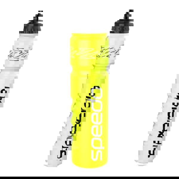 Neon yellow Speedo water bottle with black cap, 1L for training sessions