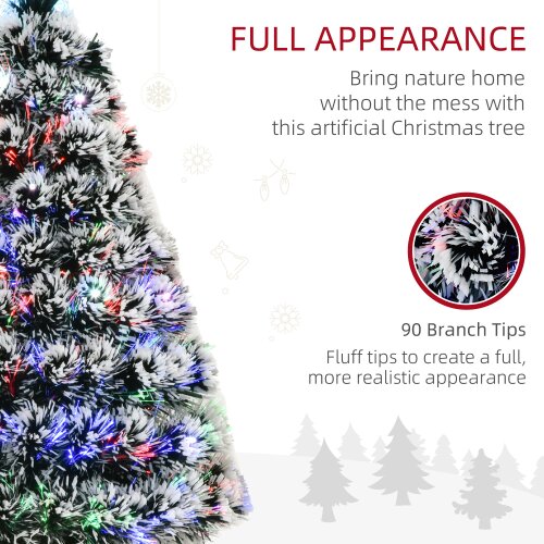 HOMCOM 3ft Artificial Prelit Christmas Tree, Snow Xmas Tree w/ Fiber Optic