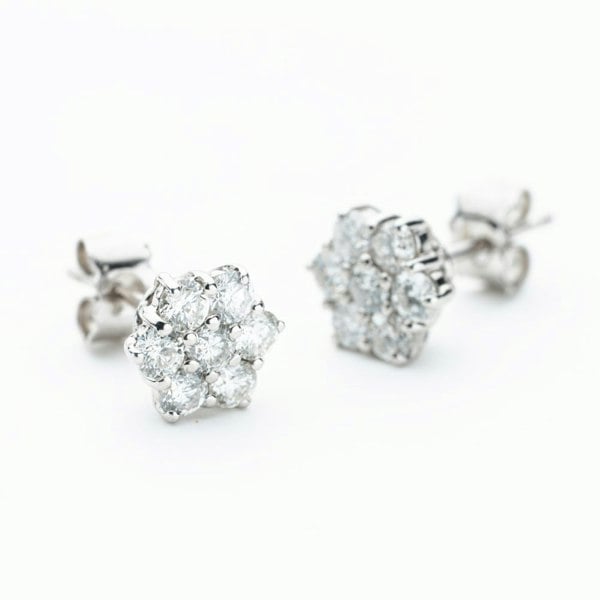 T. H. Baker 18ct White Gold Brilliant Cut 1.00ct Diamond Daisy Stud Earrings KDCER100/51520C