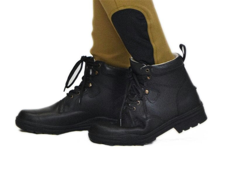eQuitack Premium Leather Winter Ankle Boots Thick Sole Lace-Up Fastening Black