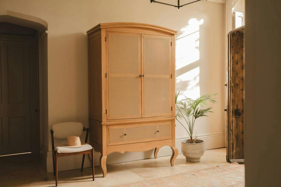 Statement Furniture Louis Large French Combi Wardrobe with Cane Rattan Doors and Drawer