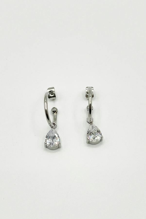 SVNX Rhinestone Teardrop Earrings in Silver - Gift Boxed