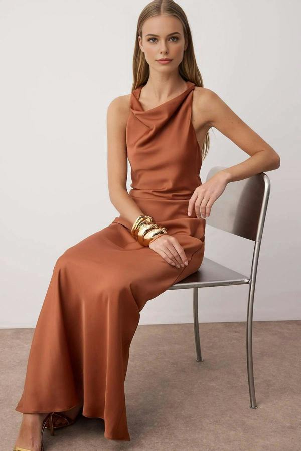 WOVCOR Satin Maxi Evening Dress