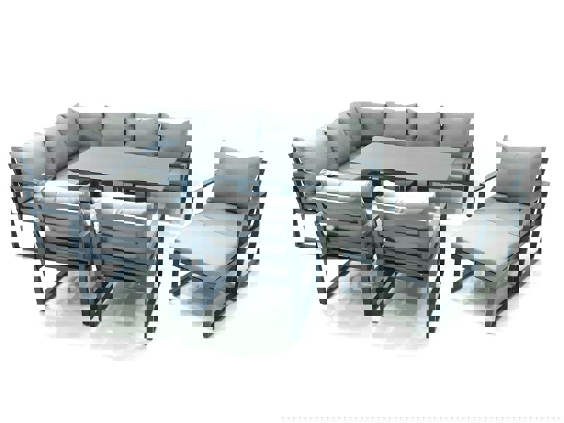 Fimous Aluminum Outdoor Garden Furniture Set Corner Sofa Big Footstool 3 Chairs Adjustable Rising Lifting Dining Table Sets Dark Grey