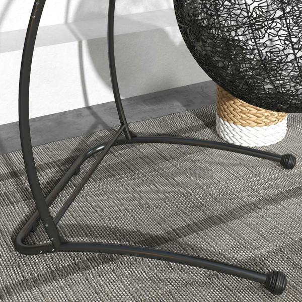 Black metal hammock stand base with non-slip foot pads and curved side frame