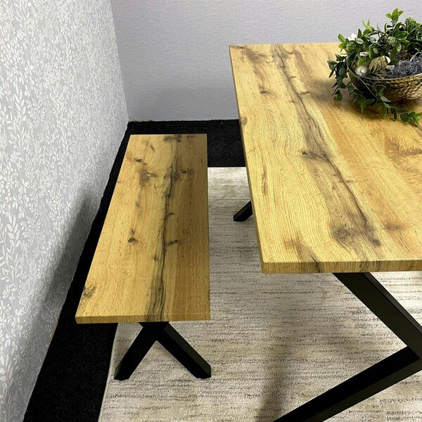 Kosy Koala Modern Dining Table and 2 Benches Set  Wooden Effect Dining Table Set - Dining Room Furniture