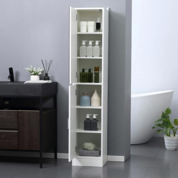 Dyzi Tall Mirrored Bathroom Cabinet 5 Shelves Adjustable Storage White