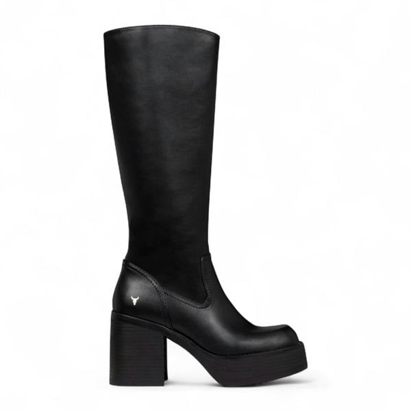 Windsorsmith Womens Black Faux Leather Knee-High Platform Heel Boots - Niche