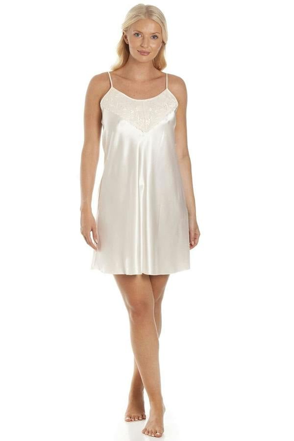 Womens Short Thin Strap Satin Chemise 