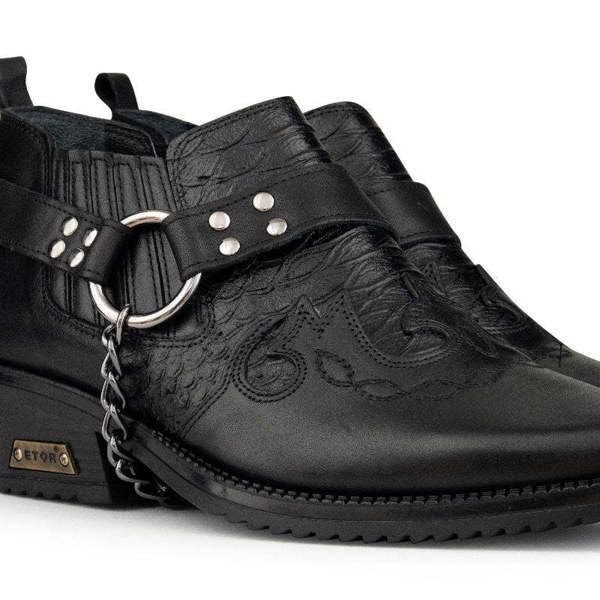 Infinity Leather Men's Black Leather Winklepicker Cowboy Cuban Biker Boots