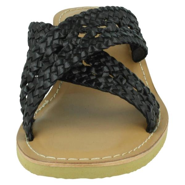 Down to Earth Ladies Down To Earth Low Wedge Leather X Strap Mule Sandal F00430
