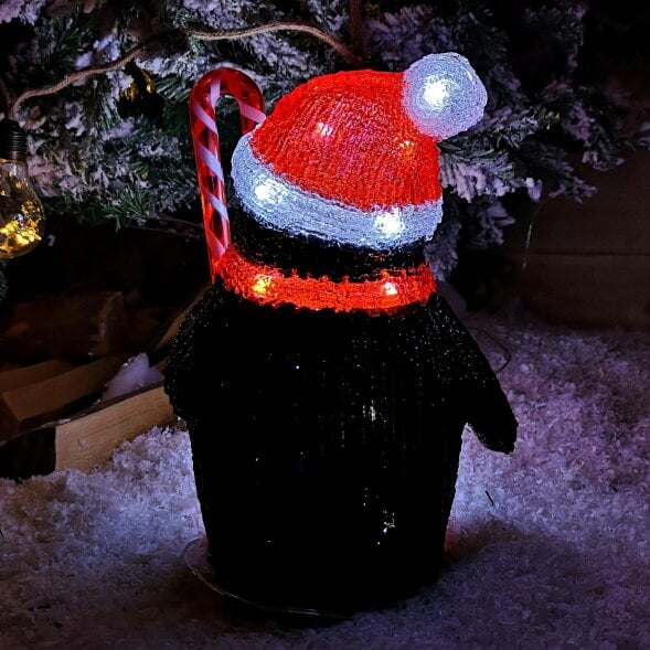 Samuel Alexander 30cm LED Soft Acrylic Penguin with Candy Cane Christmas Decoration
