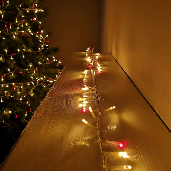 Samuel Alexander 1000 LED 25m Indoor Outdoor Christmas Multi Function Mains Operated String Lights with Timer & Clear Cable in Red & Vintage Gold