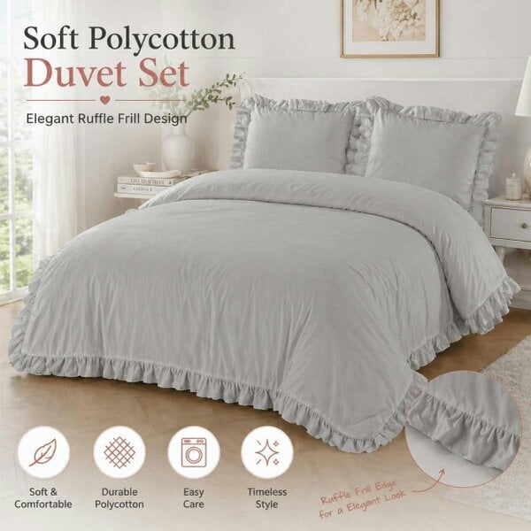 Night Zone Santiago Frilled Polycotton Duvet Cover Set – Easy Care Bedding with Pillowcases