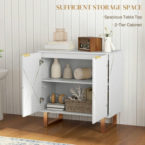 Wyld Haus Redi Sora White And Gold Elegant Sideboard With Ribbed Finish