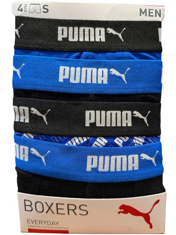 Puma 4-Pack Aop Logo Print Boxer Briefs, Black/Blue