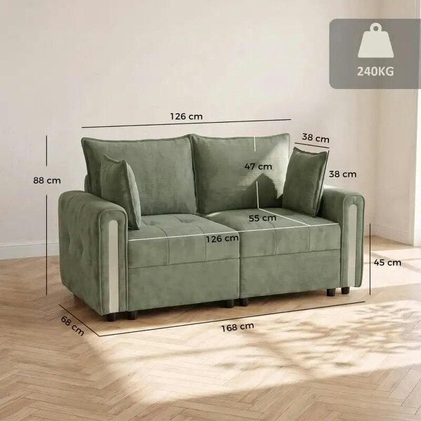 Bobobiy 2 Seater Sofa with Lift-Up Storage, 168 cm Comfy Velvet Small Couch with Wide Deep Seat, Plush Backrest, 2 Pillows, Dark Green