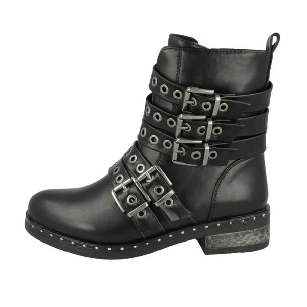 Spot On Ladies Spot On Biker Boots With Buckle Detail F4410