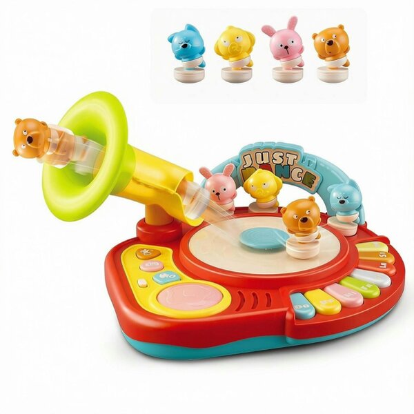 deAO Toys Baby Musical Piano Toy with 4 Dancing Animal Figure with Music, Lights & Drum Sounds – Educational Gift for Ages 1-4