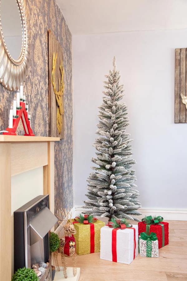 4ft to 8ft Slim Pencil Snow Flocked Artificial Christmas Trees with Metal Stand image 6