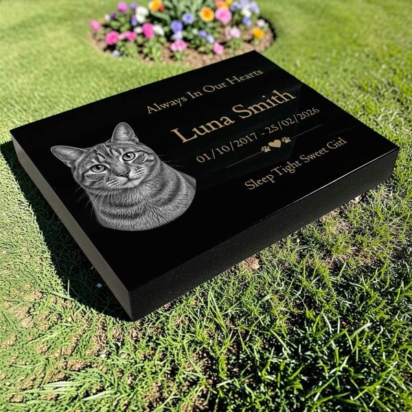 Memorials Direct Cat Memorial Granite Photo Tablet