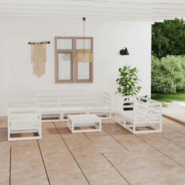 Berkfield 8 Piece Garden Lounge Set White Solid Wood Pine
