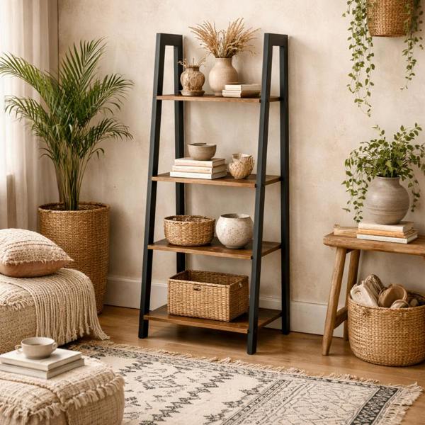 Wyld Haus Maynooth Industrial Wood and Metal 4 Shelf Ladder Shelving Unit