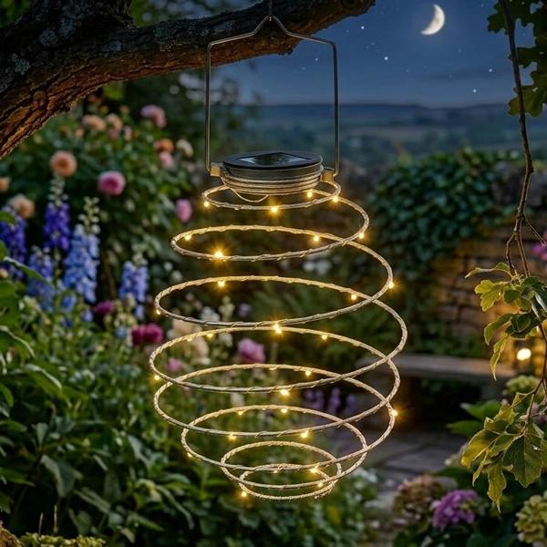1 x Spiralight Solar Hanging Lantern Warm White Garden Ornament & Built-In Panel