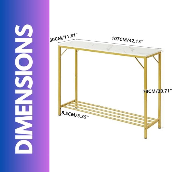 Rafaelo Mobilia 2-Tier Gold Hallway Console Table With Metal Frame Gold