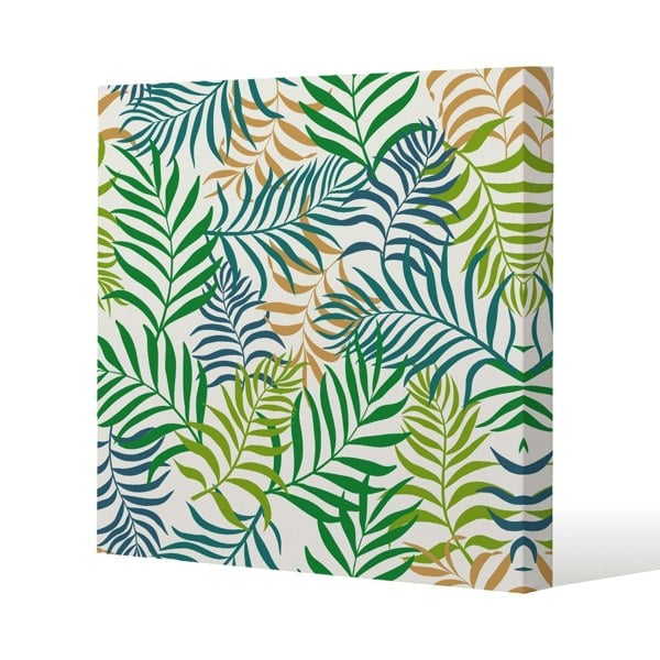 Benjamin Tate Design Green Tropical Palm Leaves Slim Style Canvas Print  75x75cm , 15mm Slim Real wood.