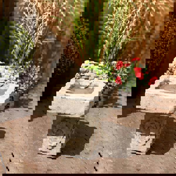 Stone Cast Small Birdbath Monk Buddha