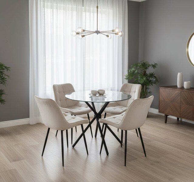 Outdoor Living New York Dining Table with 4 Erica Velvet Chairs - Cream