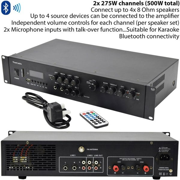 550W Bluetooth Sound System & 4x 140W In Wall Speakers - 2 Zone Multi Room Amp