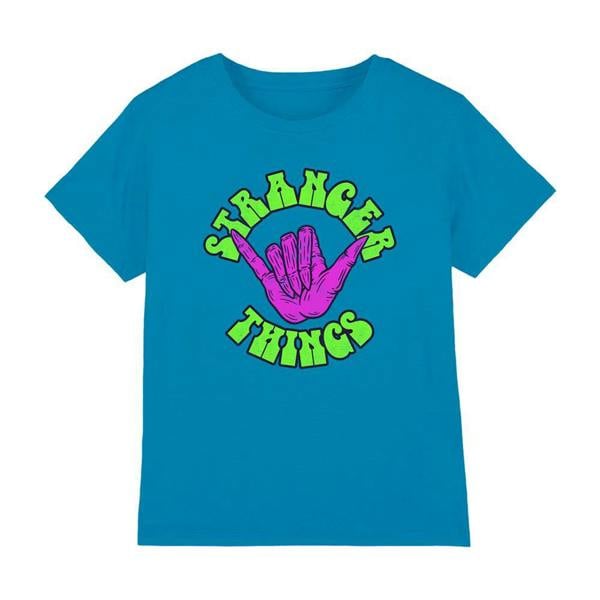 Stranger Things Childrens/Kids Hang 10 Hand T-Shirt - Turquoise